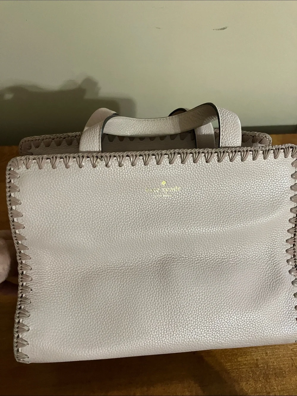 kate spade light blush leather stitched-edge tote